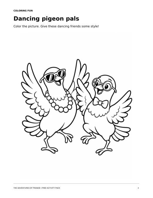 Preview of two dancing pigeons, one with a necklace and sunglasses and one with a bowtie and glasses